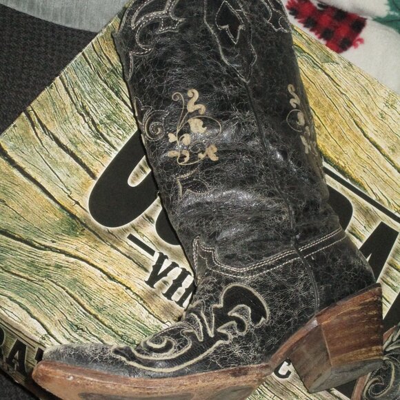 Vintage Black Corral Boots sz 7M  Lizard Over C2108 - Picture 5 of 14